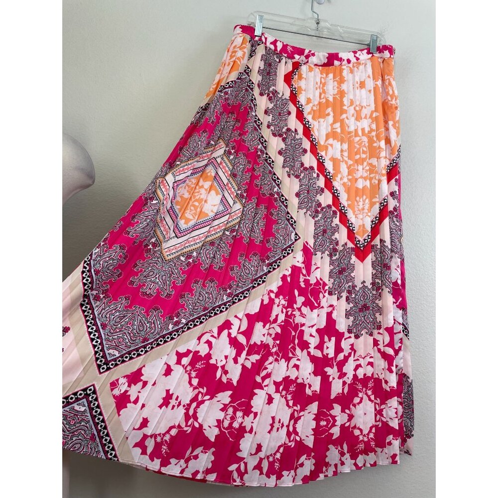 Chicos Size Large Multicolor Pleated Maxi Skirt Floral Paisley Print Lined - Picture 3 of 9